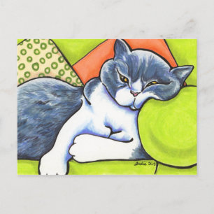 Blue White British Shorthair Cosy Off-Leash Art™ Postcard