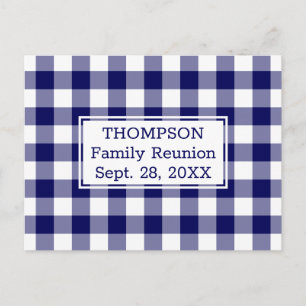 Blue White Buffalo Check Name Family Reunion Party Invitation Postcard