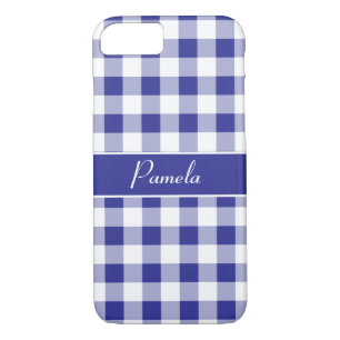 Blue White Buffalo Plaid Pattern Personalise iPhone 8/7 Case
