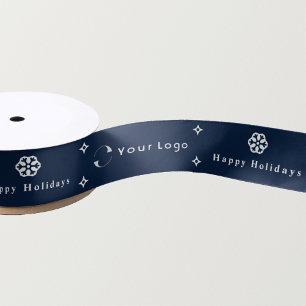 Blue White Business Logo Christmas Snowflake Star  Satin Ribbon