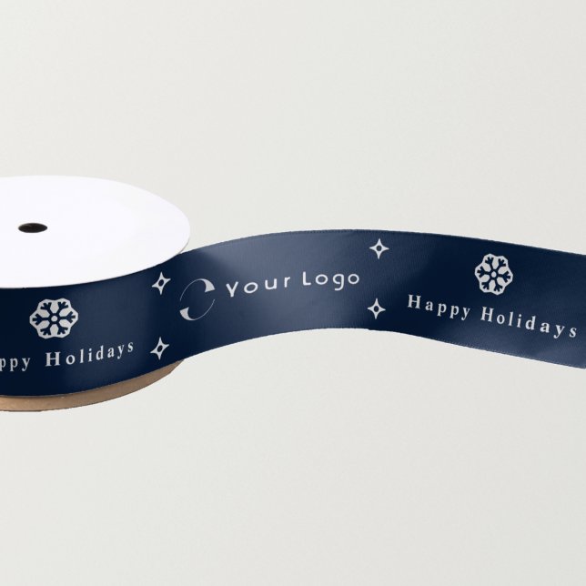 Blue White Business Logo Christmas Snowflake Star  Satin Ribbon (Creator Uploaded)
