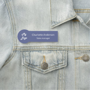 Blue white business logo employee name tag