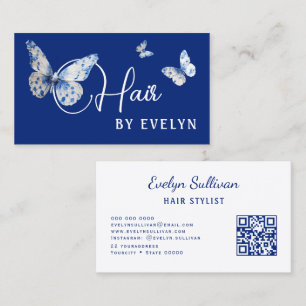 Blue White Butterflies Hair Business Card
