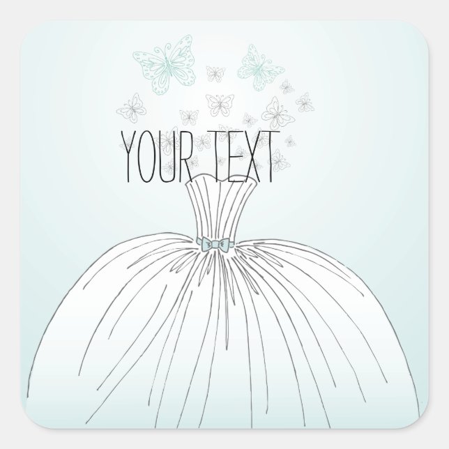 Blue White Butterflies Wedding Dress Square Sticker (Front)