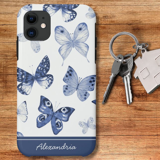 Blue & White Butterfly Monogram Case-Mate iPhone Case (Creator Uploaded)