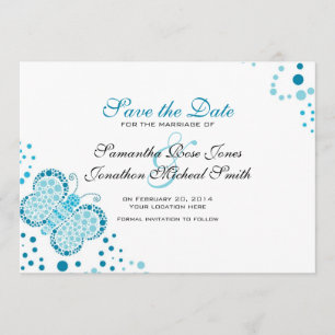 Blue & White Butterfly Pointillism Save the Date