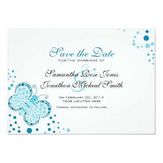Blue & White Butterfly Pointillism Save the Date Card