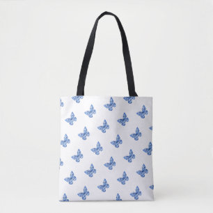 Blue White Butterfly Tote Bag