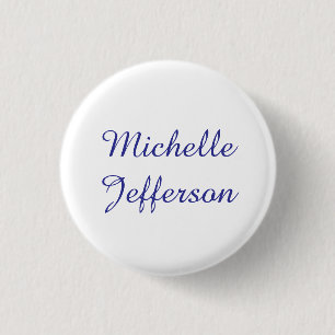 Blue & White Calligraphy Elegant Chic Modern 3 Cm Round Badge