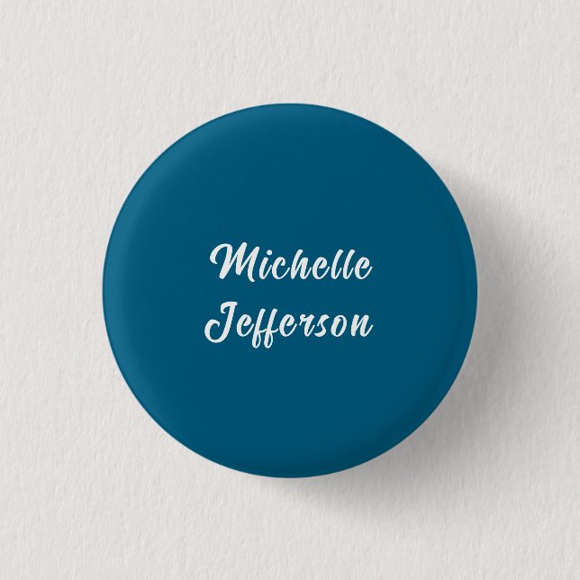 Blue & White Calligraphy Elegant Chic Modern 3 Cm Round Badge (Front)