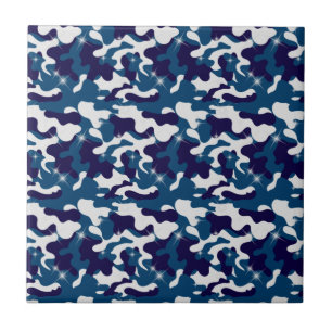 Blue White Camouflage Stars Camo Army Soldier Ceramic Tile