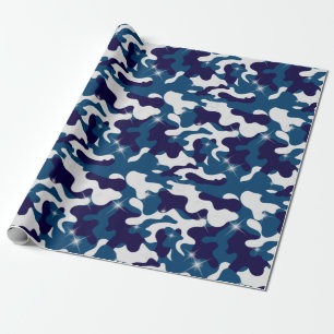 Blue White Camouflage Stars Camo Army Soldier Wrapping Paper