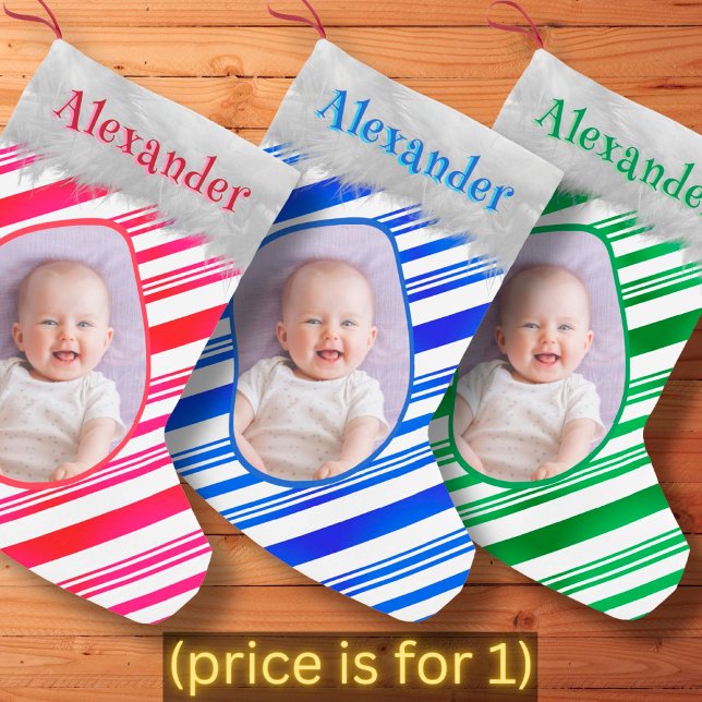 Blue White Candy Cane Patterns Christmas Photo Fun Small Christmas Stocking (Creator Uploaded)