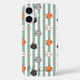 Blue White Cat Head Custom Name Phone Case Design