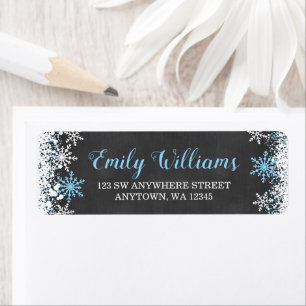 Blue White Chalkboard Snowflake Return Address Label