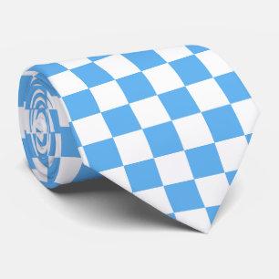 Blue white check pattern tie