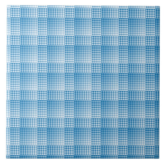 Blue White Checker Abstract Pattern Ceramic Tile (Front)