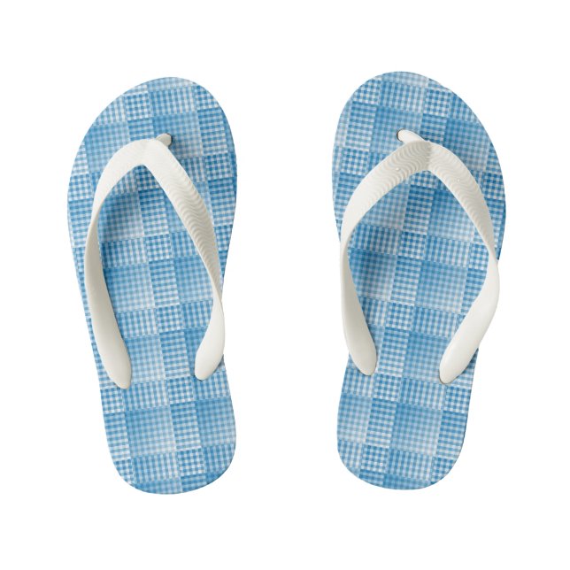 Blue White Checker Abstract Pattern Kid's Thongs (Footbed)