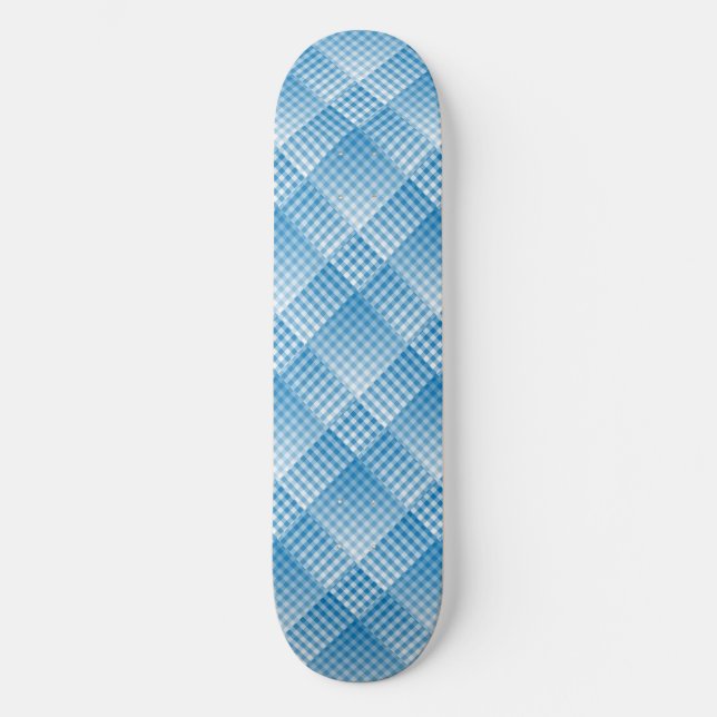 Blue White Checker Abstract Pattern Skateboard (Front)