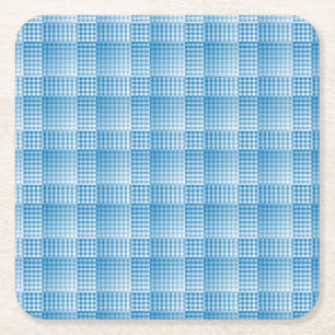 Blue White Checker Abstract Pattern Square Paper Coaster