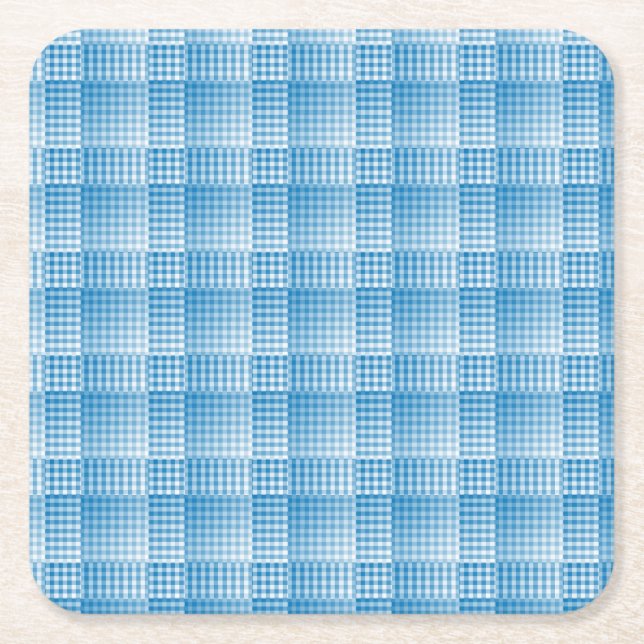 Blue White Checker Abstract Pattern Square Paper Coaster (Front)