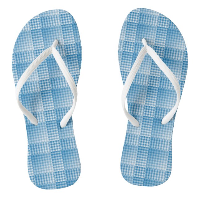 Blue White Checker Abstract Pattern Thongs (Footbed)