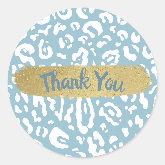 Blue & White Cheetah Leopard Animal Print Party  Classic Round Sticker (Front)