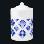 Blue White Chequered<br><div class="desc">Diamond Shaped blue and white chequered design with white background. Two places for text customisation. A simply beautiful personalised gift for the kitchen.</div>