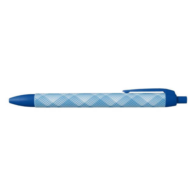 Blue White Chequered Abstract Pattern Black Ink Pen (Top)