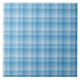 Blue White Chequered Abstract Pattern Ceramic Tile