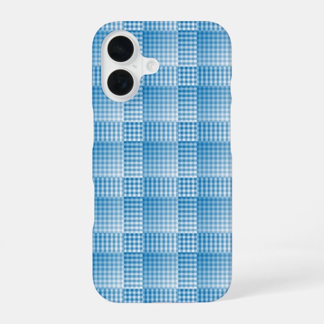 Blue White Chequered Abstract Pattern iPhone 16 Case (Back)