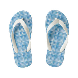 Blue White Chequered Abstract Pattern Kid's Thongs