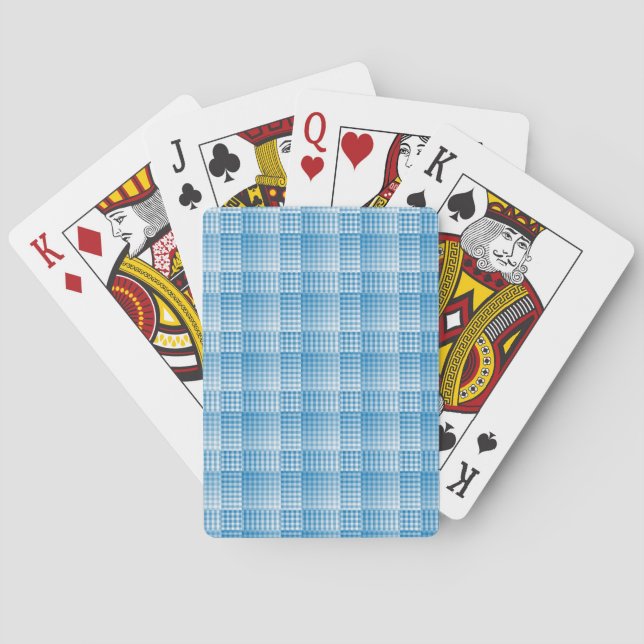 Blue White Chequered Abstract Pattern Playing Cards (Back)
