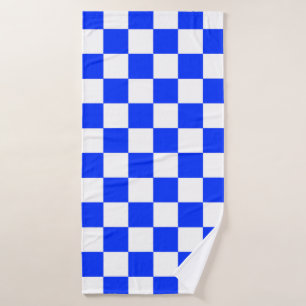 Blue White Chequered Check Pattern Bath Towel