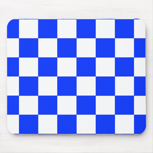 Blue White Chequered Check Pattern Mouse Pad (Front)