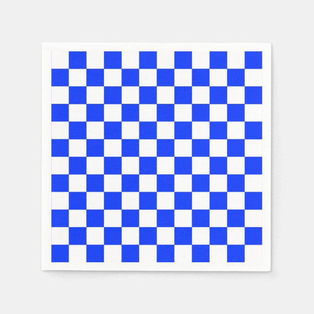 Blue White Chequered Check Pattern Napkin (Front)