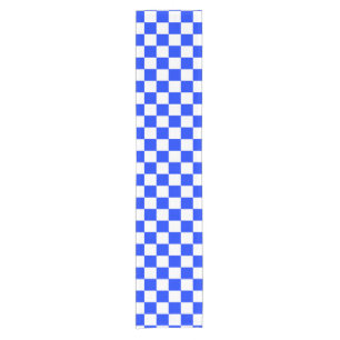 Blue White Chequered Check Pattern Short Table Runner