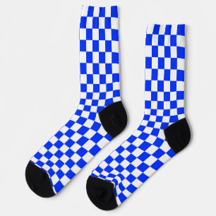 Blue White Chequered Check Pattern Socks