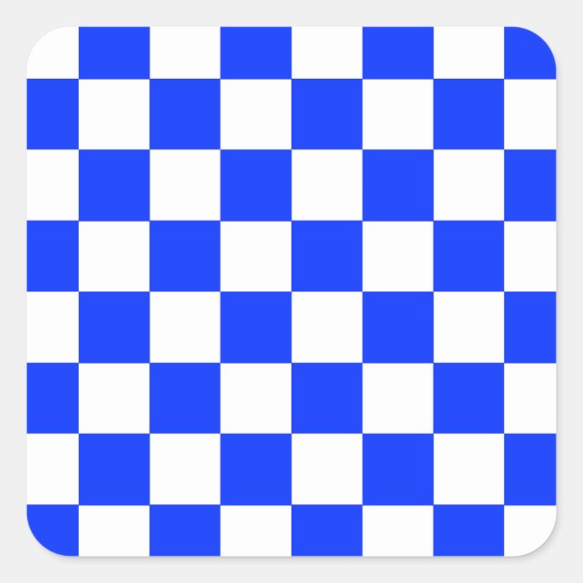 Blue White Chequered Check Pattern Square Sticker (Front)