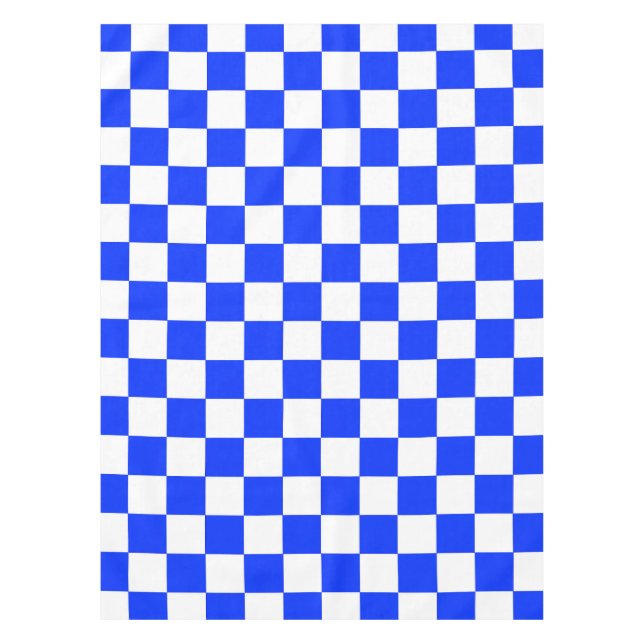 Blue White Chequered Check Pattern Tablecloth (Front)