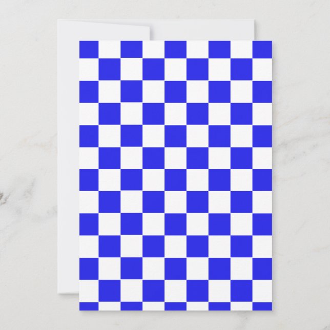 Blue & White Chequered CUSTOM Wedding Invitation (Back)
