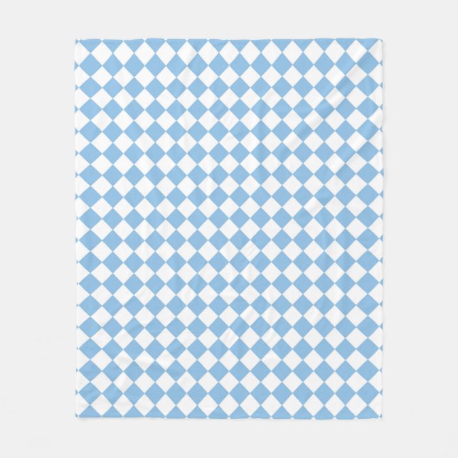 Blue White Chequered Diamond Patten Fleece Blanket (Front)