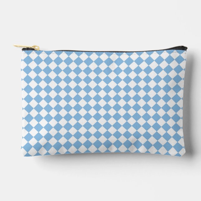 Blue White Chequered Diamond Pattern Accessory Pouch (Front)