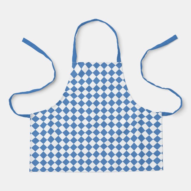 Blue White Chequered Diamond Pattern Apron (Front)