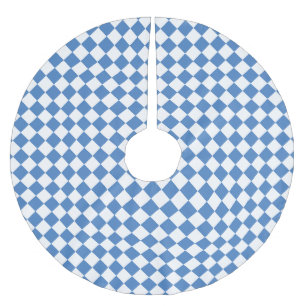 Blue White Chequered Diamond Pattern Brushed Polyester Tree Skirt
