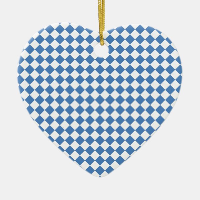 Blue White Chequered Diamond Pattern Ceramic Ornament (Front)