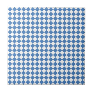 Blue White Chequered Diamond Pattern Ceramic Tile