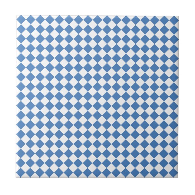 Blue White Chequered Diamond Pattern Ceramic Tile (Front)