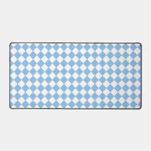 Blue White Chequered Diamond Pattern Desk Mat