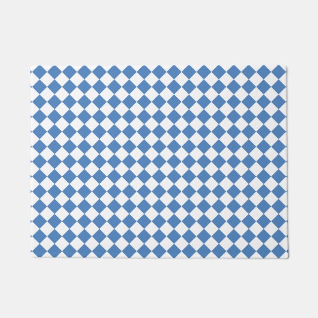 Blue White Chequered Diamond Pattern Doormat (Front)